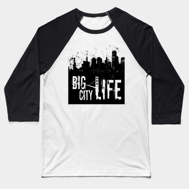 big city life black n white Baseball T-Shirt by conquart